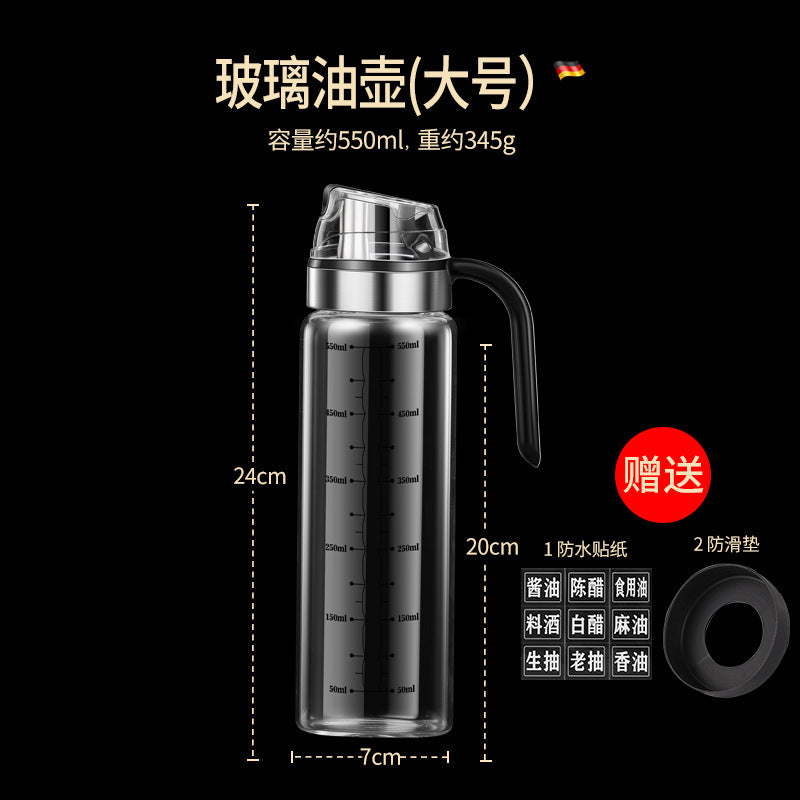 Automatic Opening And Closing Glass Oil Pot Oil Bottle Kitchen Gravity Soy Sauce Bottle Oil Vinegar Bottle Leak-proof Measurable Oil Pot Vinegar Pot