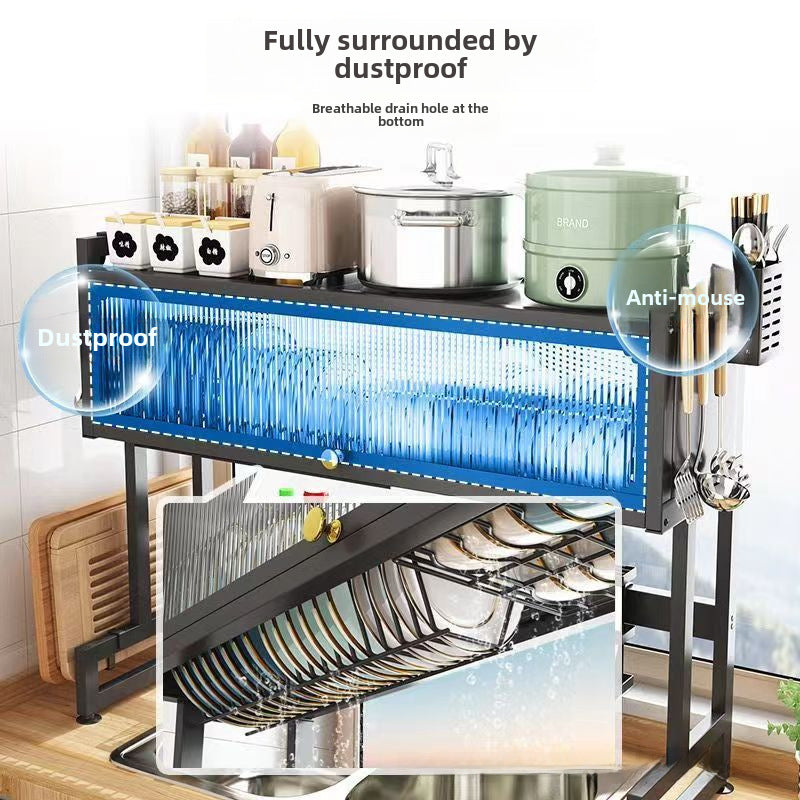 Kitchen Sink Storage Rack Household Countertop Cupboard Punch-Free Dustproof Storage Cabinet Drain Rack Bowl Chopsticks Storage Bowl Rack