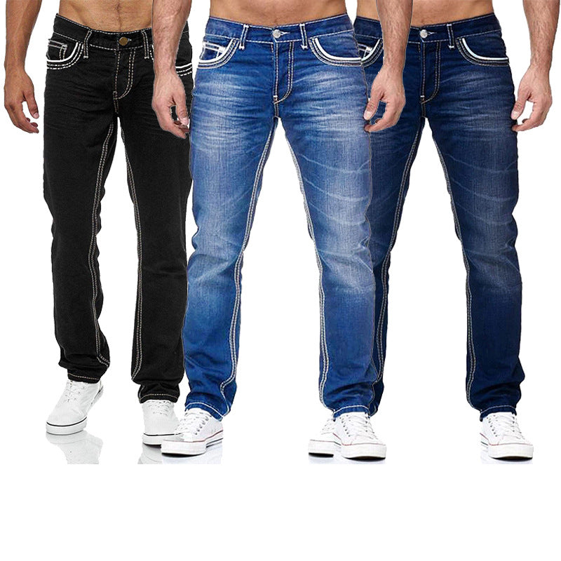 High-quality Blue Slim-fit Simple Small Straight Jeans Men&#039;s