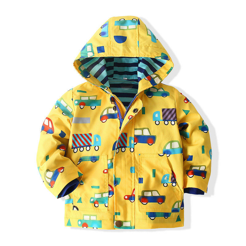 Children&#039;s Clothing Supply Children&#039;s Sports Windbreaker 2021 Spring New Boy Cartoon Car Hoodie Jacket