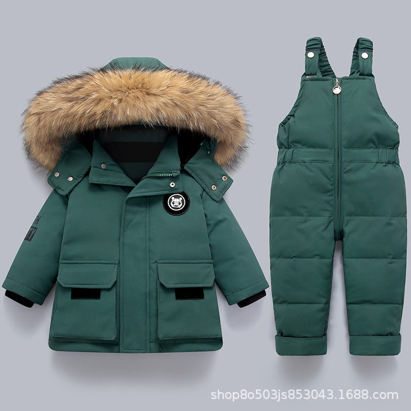 Baby Down Jacket Boys 2022 New Suit Children&#039;s Infants 1-5 Years Old Children&#039;s Western Style Two-piece Winter Suit Thick