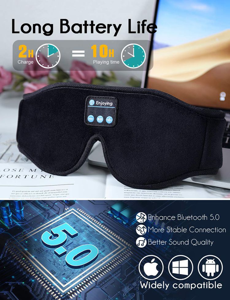 Factory Direct Sales 3D Wireless 5.0 Bluetooth Music Goggles Call Binaural Stereo Music Shading Sleep Goggles