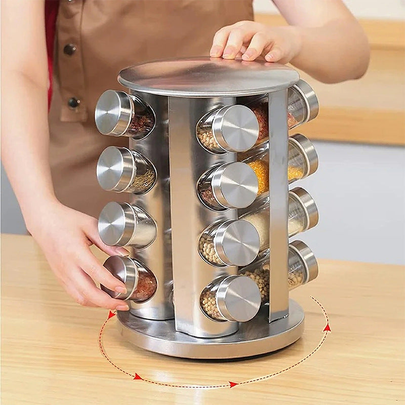 Kitchen Supplies Stainless Steel Seasoning Rack Countertop Can Be Rotated Without Punching Multi-layer Household Spice Stainless Steel Seasoning Rack