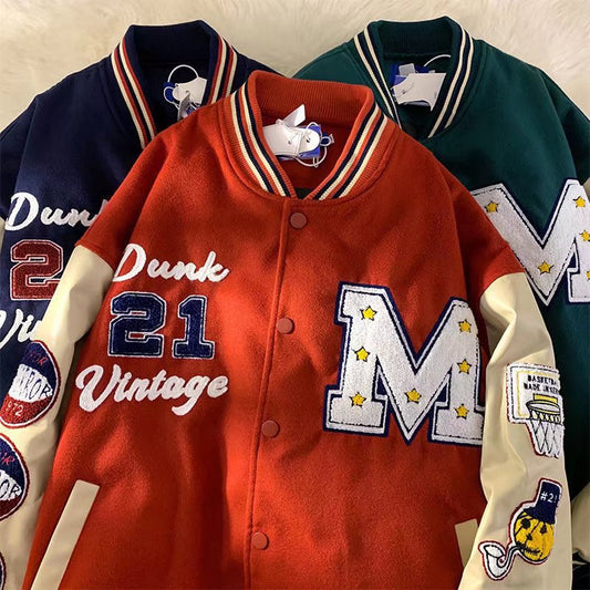 Vintage American Retro Splicing Baseball Uniform Men&#039;s Jacket Spring And Autumn Trendy Brand Embroidery Letters Hip-hop Loose Jacket