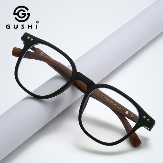New TR90 Glasses Frame For Men And Women With Myopia Glasses Personalized Trend HD Anti-blue Wood Grain Leg Glasses Frame