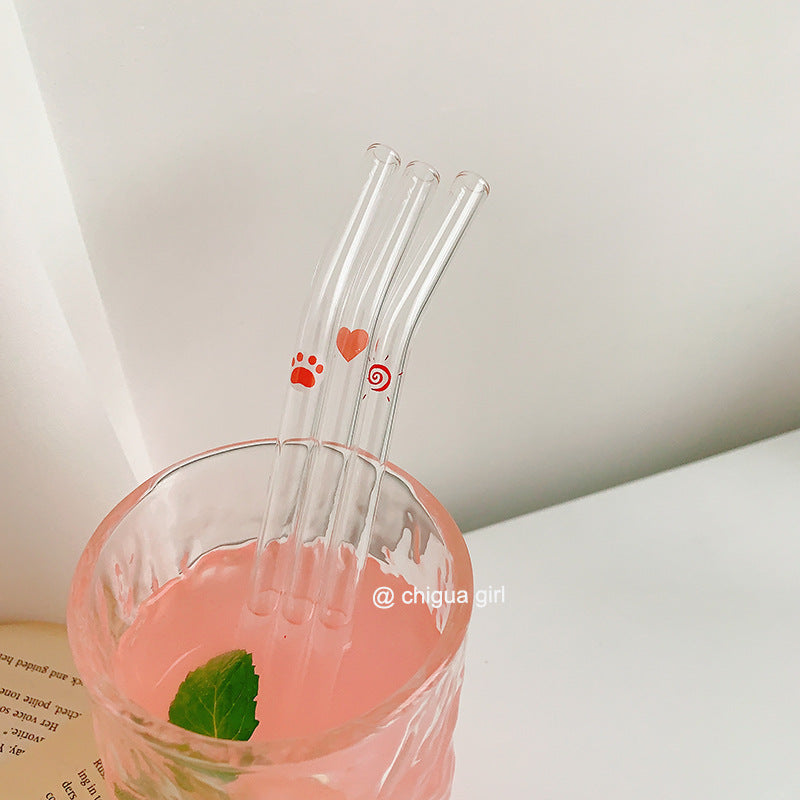 Transparent Glass Straw Roasted Floret ColorElbow Juice Cow Straw Stirring Stick Simple High Temperature Resistance