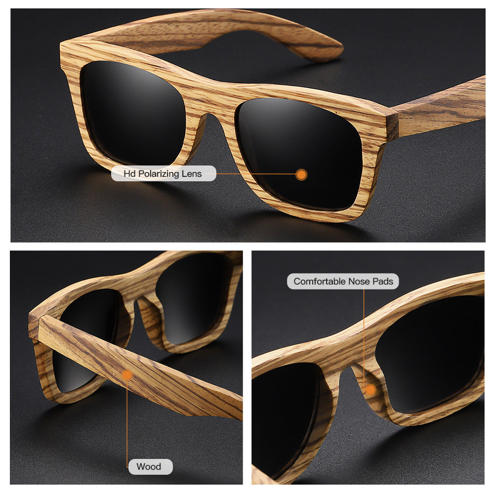 New Bamboo Wood Glasses Trendy Zebra Polarized Sunglasses UV Protection