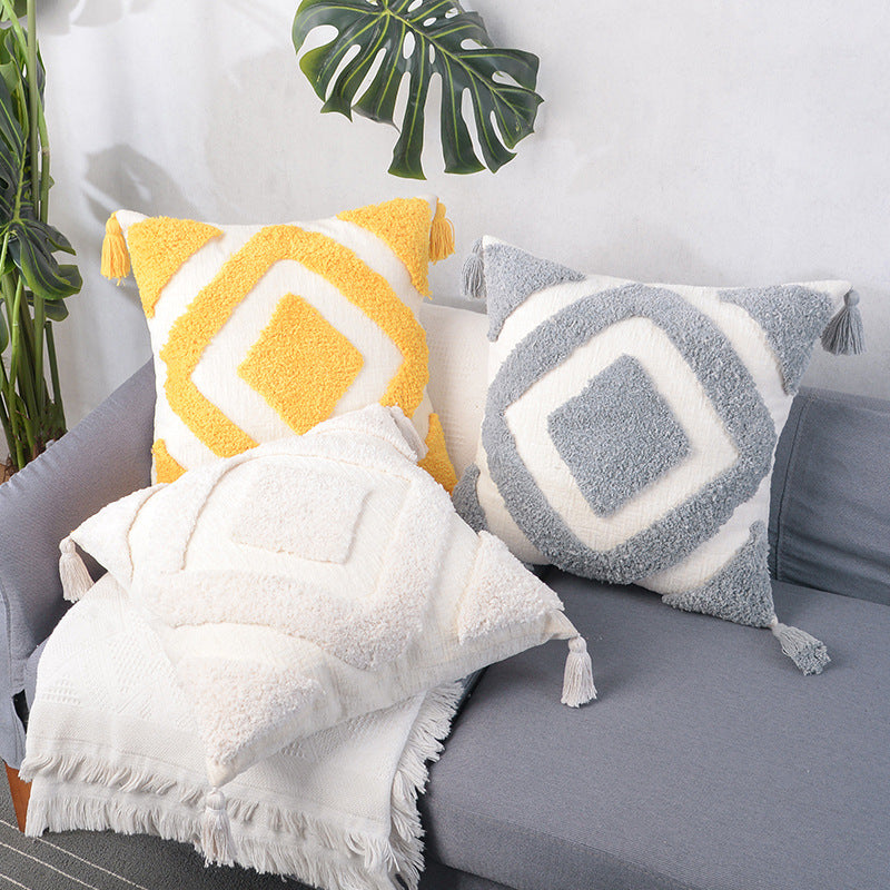 Bohemian Pillow Pillowcase Tufted Square Tassel Ins Nordic Style Cute Cushion Cover Simple Home Decoration