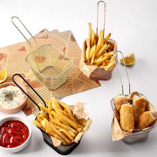 Stainless steel french fries fried basket snack fried mesh basket oil drain fried chicken basket french fries basket