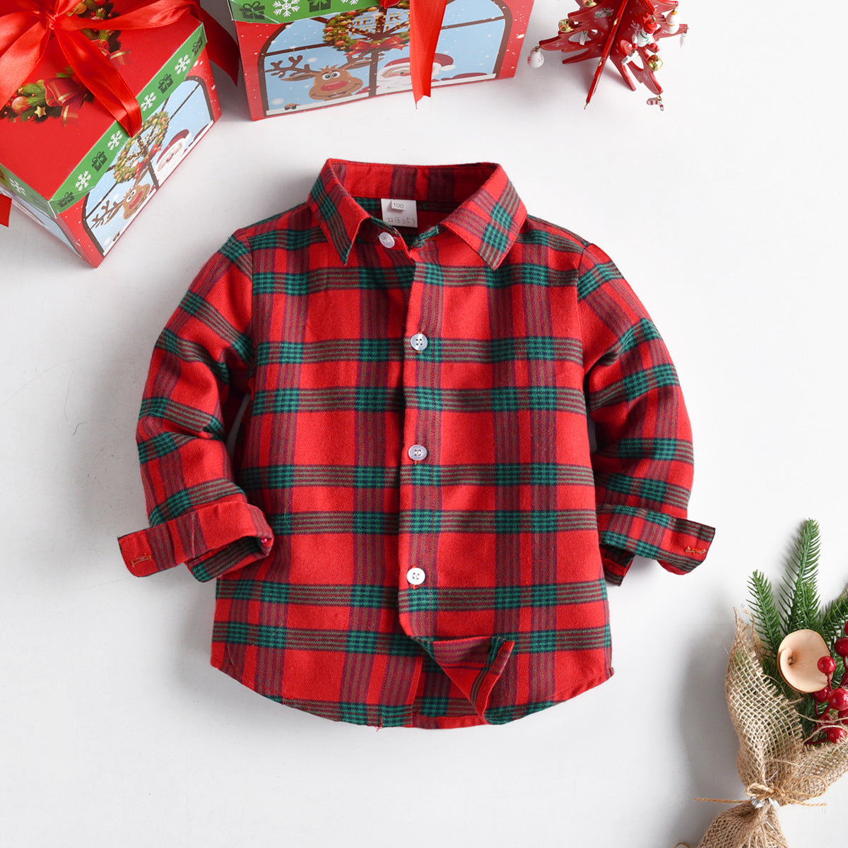 Children&#039;s Christmas Cotton Shirts Boys Baby Children&#039;s Clothing Spring And Autumn Long Sleeve Plaid Shirts Festive Clothes