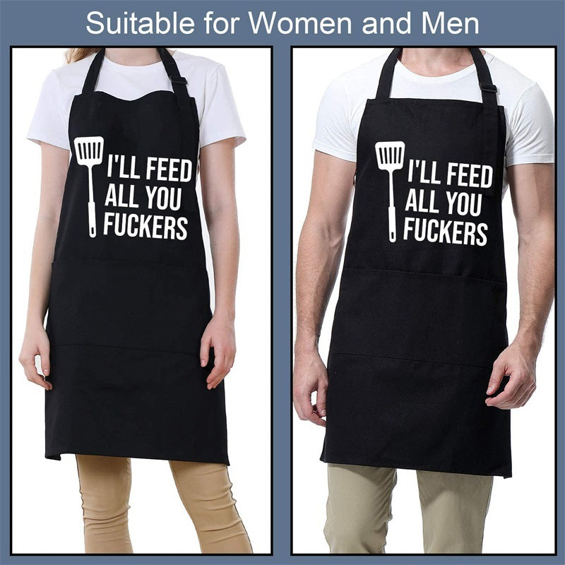 Amazon Explosions Apron Men&#039;s And Women&#039;s Couple Kitchen Barbecue Cross-border Foreign Trade LOGO Letter I &#039;LL FEED