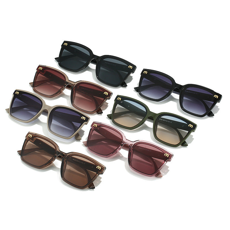 Rega Leather Metal Mixed M-shaped Sunglasses Unisex Small Frame Driving Casual European And American High-grade Sunglasses