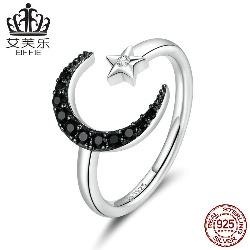 S925 Open Ring Star And Moon