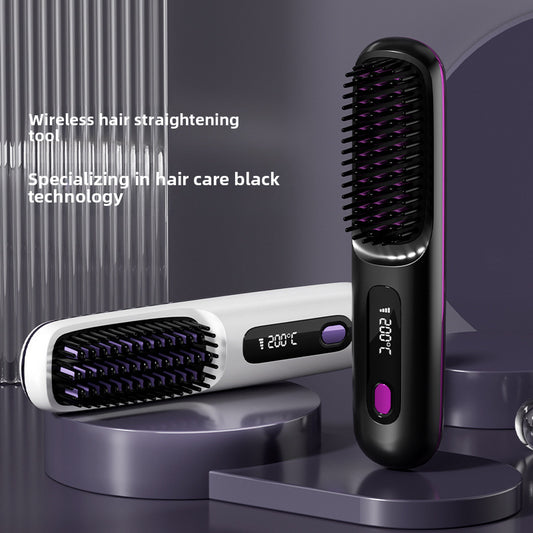 New LCD USB Charging Wireless Portable Curling Hair Straightening Comb Ceramic Heating Negative Ion Electronic Comb Hair Straightener