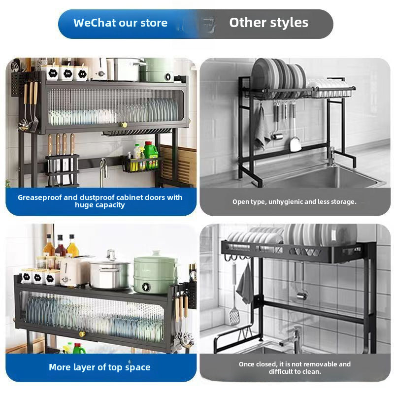 Kitchen Sink Storage Rack Household Countertop Cupboard Punch-Free Dustproof Storage Cabinet Drain Rack Bowl Chopsticks Storage Bowl Rack