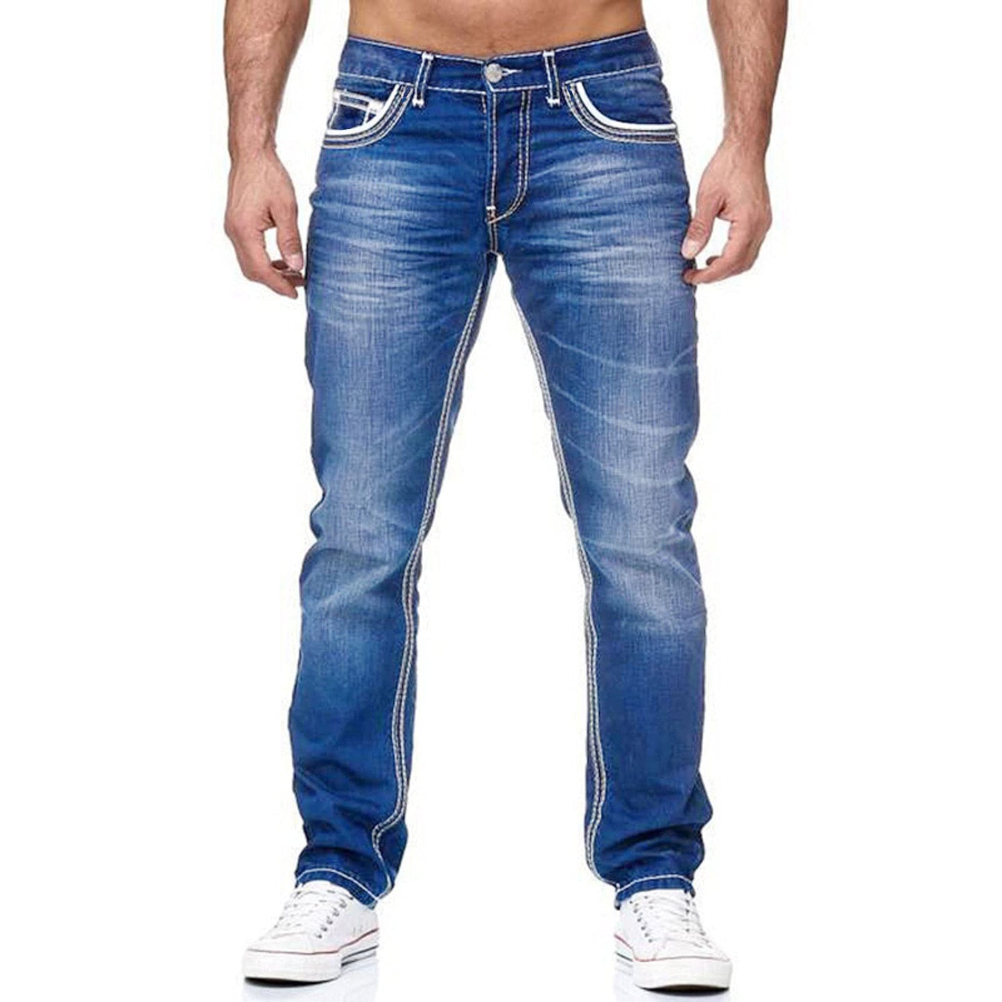 High-quality Blue Slim-fit Simple Small Straight Jeans Men&#039;s