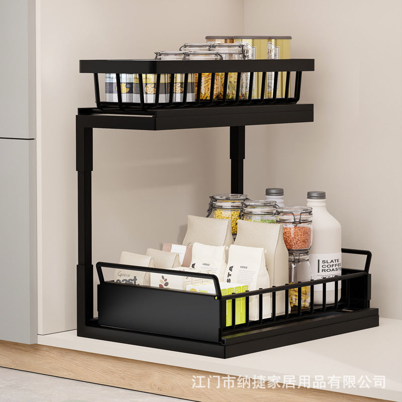 Kitchen Sink Storage Rack Seasoning Dishes And Dishes Pull-out Basket Sink Storage Rack Cabinet Upper And Lower Basket Rack