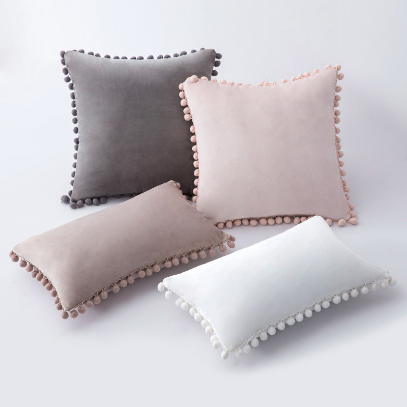 Ins Style Home Fabric Model Room Sofa Pillow Cover Hair Ball Velvet Sofa Cushion Rectangle