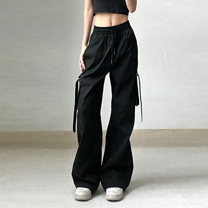 Hip-hop Hot Girl Multi-pocket Straps Loose Slim Casual Pants High Waist Straight Workwear Woven Trousers