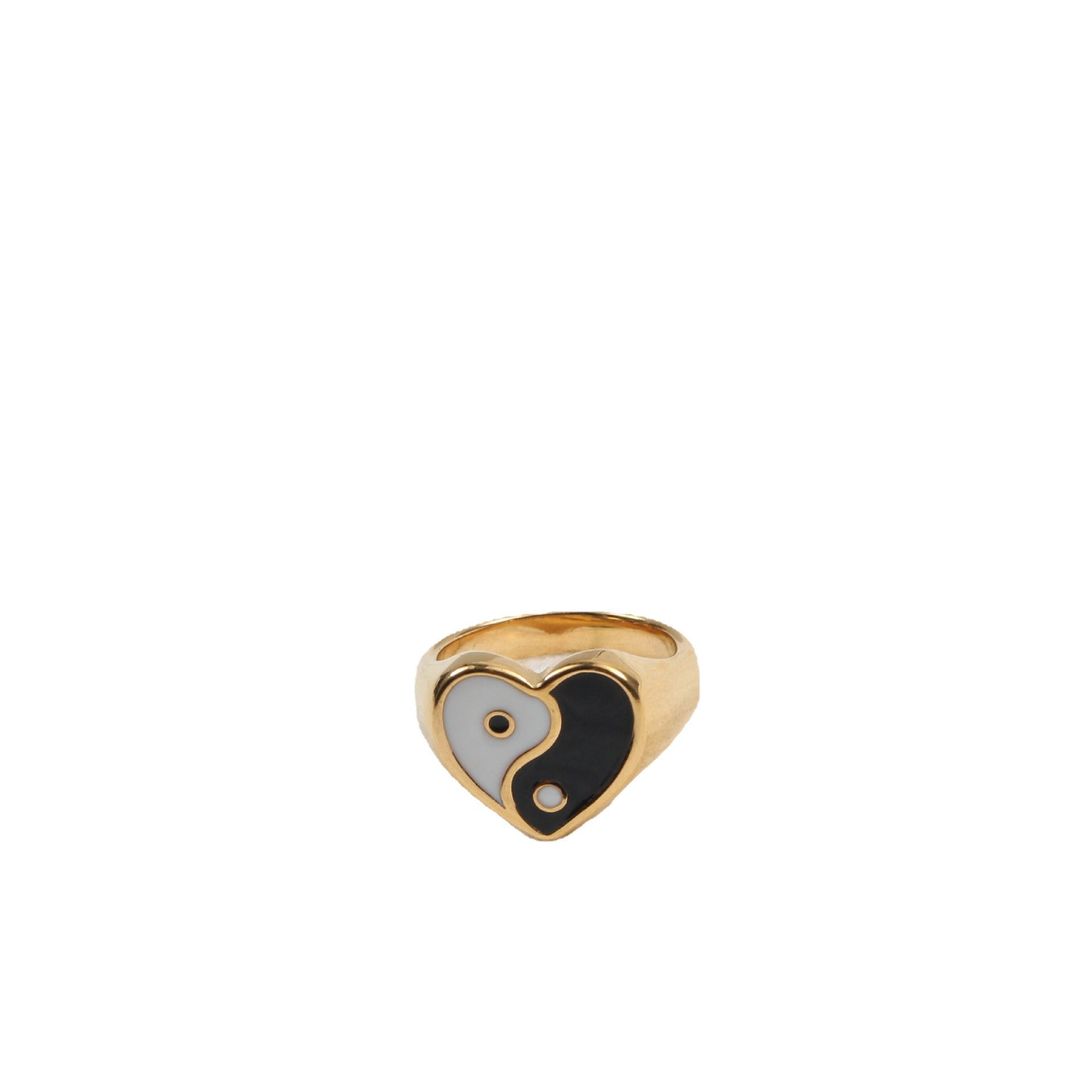 [Black And White Checkerboard Series] Enamel Inlaid Titanium Steel Gold-plated Ring