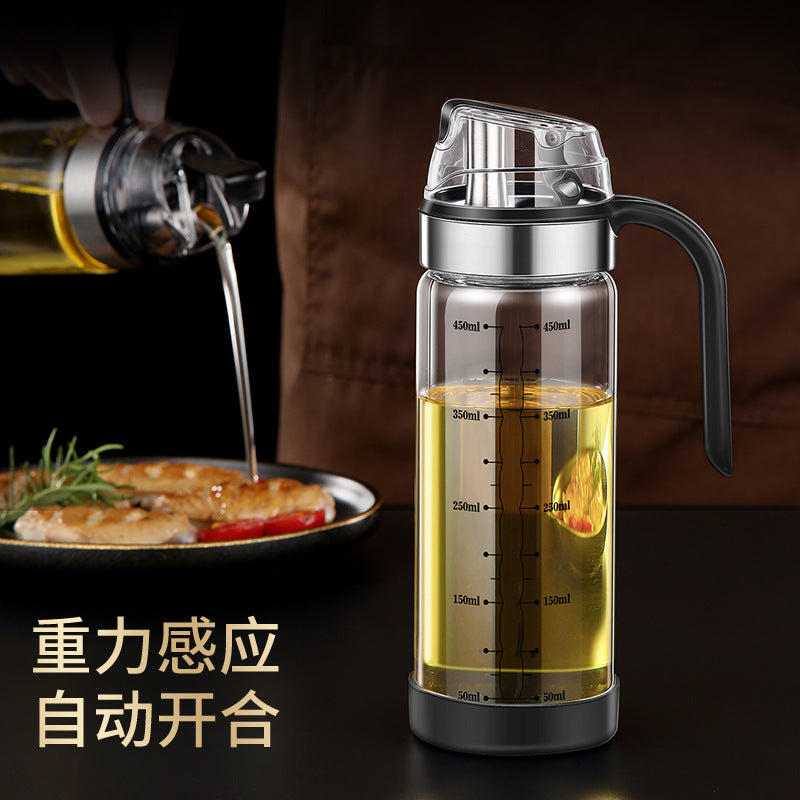 Automatic Opening And Closing Glass Oil Pot Oil Bottle Kitchen Gravity Soy Sauce Bottle Oil Vinegar Bottle Leak-proof Measurable Oil Pot Vinegar Pot