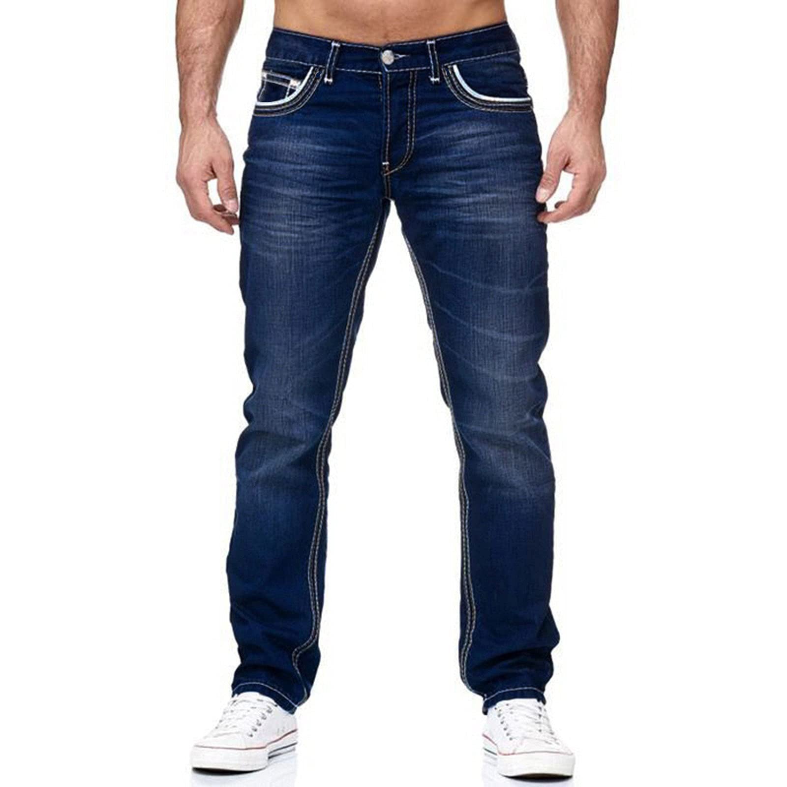 High-quality Blue Slim-fit Simple Small Straight Jeans Men&#039;s