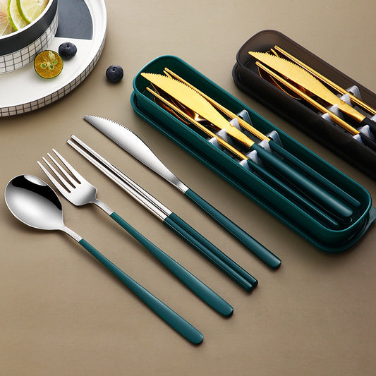 Stainless Steel Tableware Four-Piece Set Portable (Knife Fork Spoon Chopsticks)