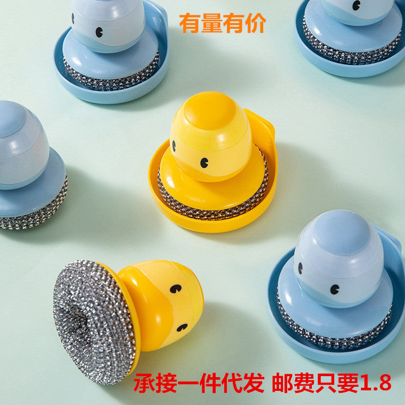 The New Little Yellow Duck Cleaning Brush Decontamination Steel Wire Ball Brush Household Press-type Automatic Liquid Filling No Pot Brush Diving Duck Brush