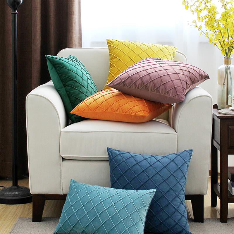 Velvet Bed Back Cushion Solid Color Plaid Pleated Pillowcase Holland Velvet Sofa Cushion Office Waist Pillowcase