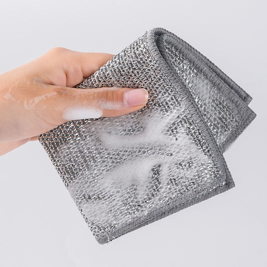 Steel Wire Dish Cloth Thickened Double-sided Mesh Kitchen Special Non-stick Oil Brush Pot Silver Wire Cleaning Cloth Steel Ball Rag