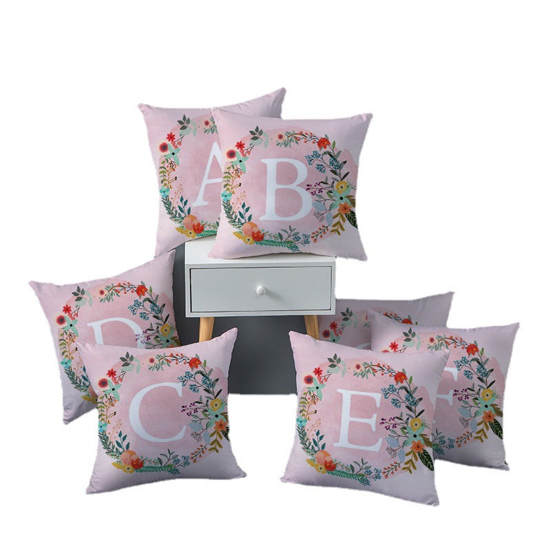 Pink English Letters Peach Skin Pillowcase Sofa Cushion Cover Home