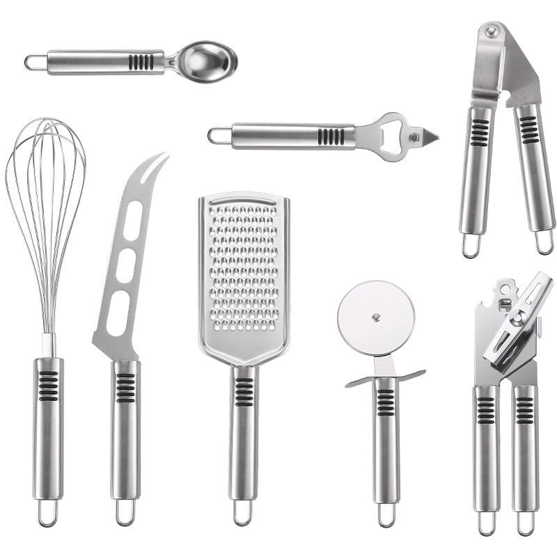 Wholesale Stainless Steel Pipe Handle Small Kitchen Utensils Set Grater Garlic Press Cheese Knife Egg Beater Kitchen Gadgets