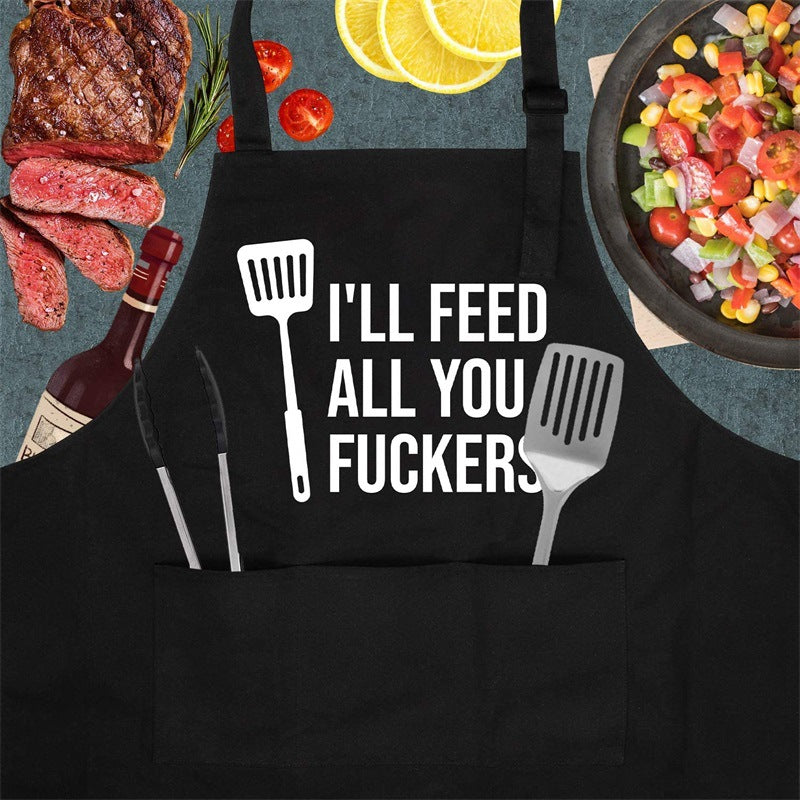 Amazon Explosions Apron Men&#039;s And Women&#039;s Couple Kitchen Barbecue Cross-border Foreign Trade LOGO Letter I &#039;LL FEED