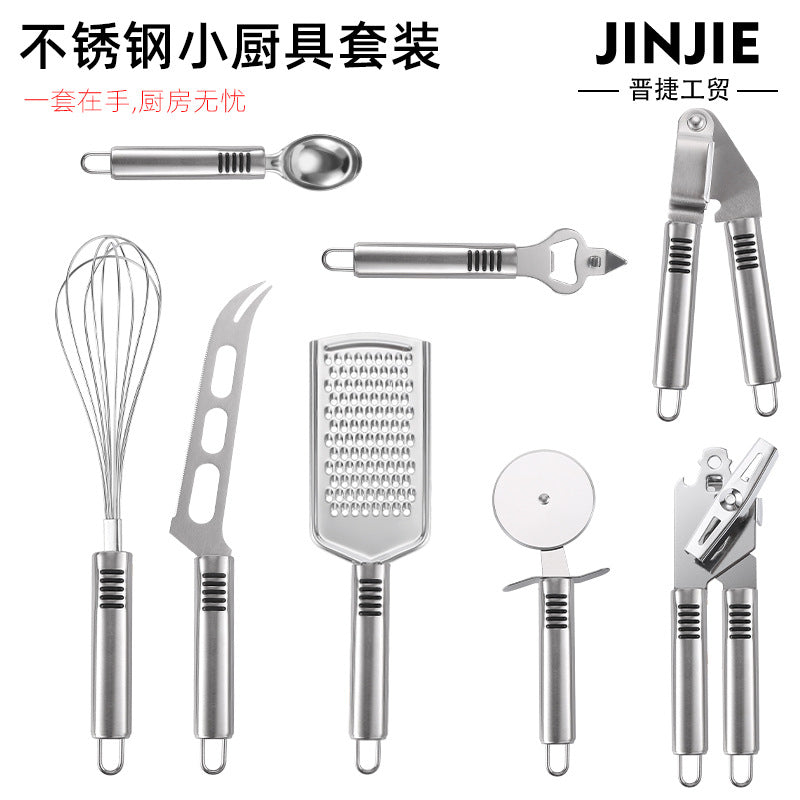 Wholesale Stainless Steel Pipe Handle Small Kitchen Utensils Set Grater Garlic Press Cheese Knife Egg Beater Kitchen Gadgets