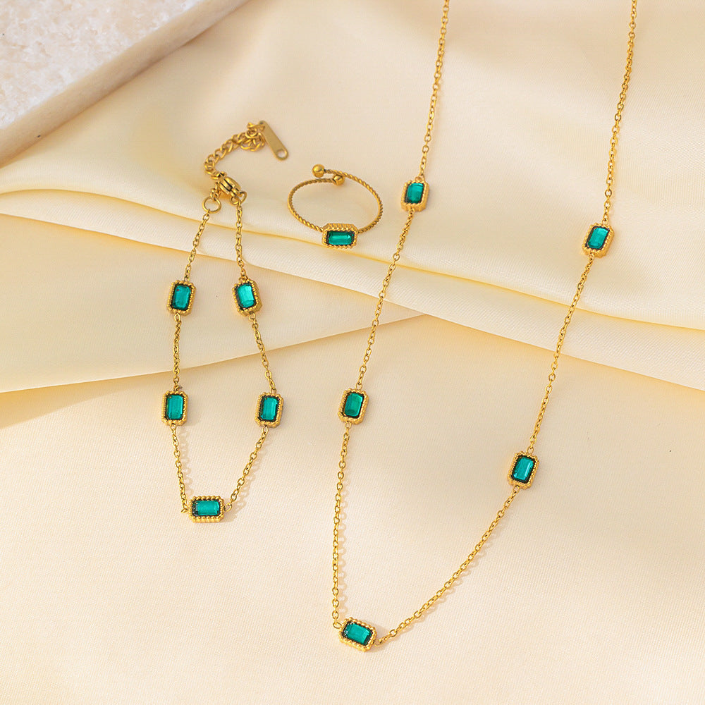 Women's Retro Style Green Zircon Necklace Bracelet