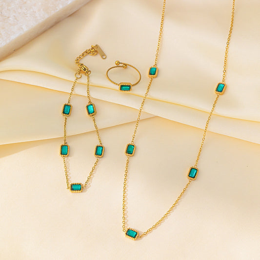 Women's Retro Style Green Zircon Necklace Bracelet