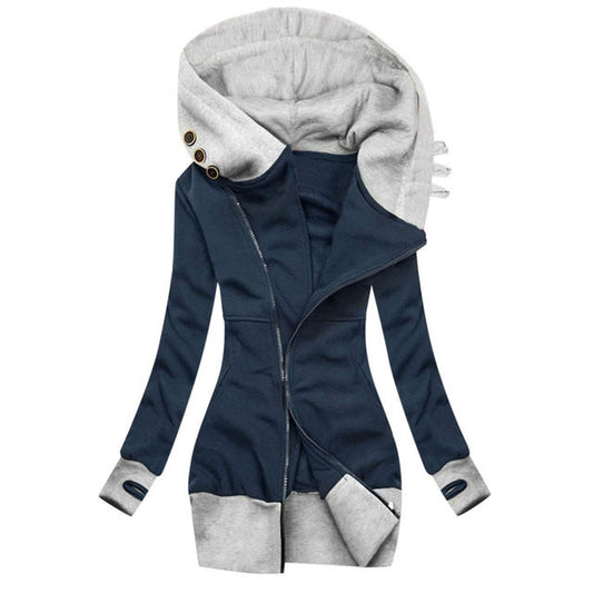 Fall Winter New Women&#039;s Jacket Solid Color Hooded Long Sleeve Pocket Zipper Sweater Women