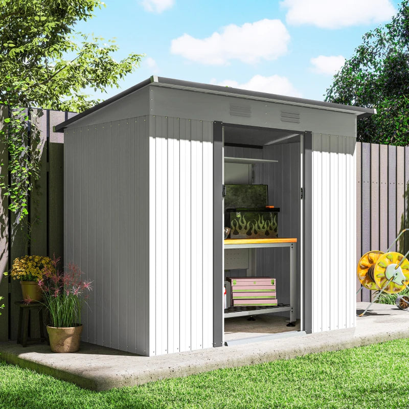 Metal Garden Shed, Backyard Tool Storage Shed With Dual Locking Doors, 2 Air Vents And Steel Frame, White