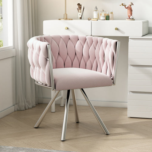 Velvet Dining Chair, Single Light Luxury Living Room Bedroom Swivel Chair, Leisure Swivel Chair With Four Metal Support Legs