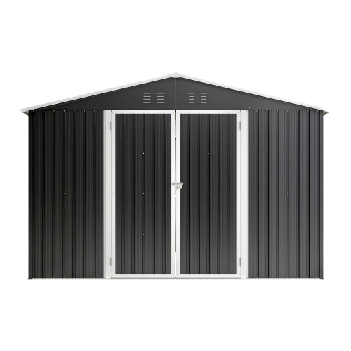 Outdoor Storage Shed 10x12 FT, Utility Metal Tool Storage With Lockable Doors And Updated Frame Structure, Large Metal Garden Shed For Backyard, Patio Lawn, Black