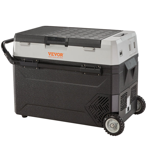 Camping Kühlschrank 53 L Kühlbox, 12 / 24 V Rollbare Elektrische Gefrierbox 2 In 1 Doppelzone, Auto Kühlschrank Kompressor Zum Warmhalten Und Kühlen 60 W Tragbar Handgriff Boot, Lkw, Mobil Grau