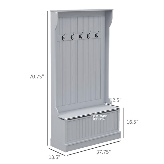 3-In-1 Entryway Bench with Coat Rack, Hall Tree with Bench and Shoe Storage, 5 Hooks for Hallway