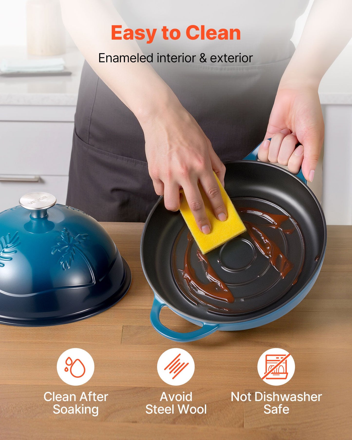 Enameled Cast Iron Dutch Oven Heavy-Duty Cookware With Lid Dual Handles 5 Qt