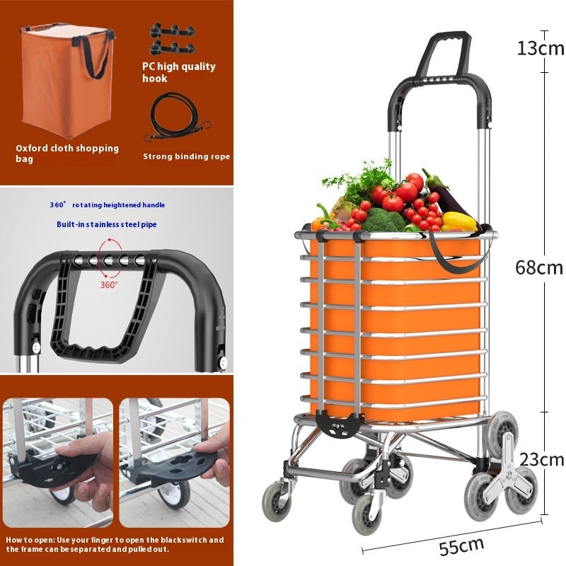 Stair Climbing Stainless Steel Trolley Folding Household Shopping Cart