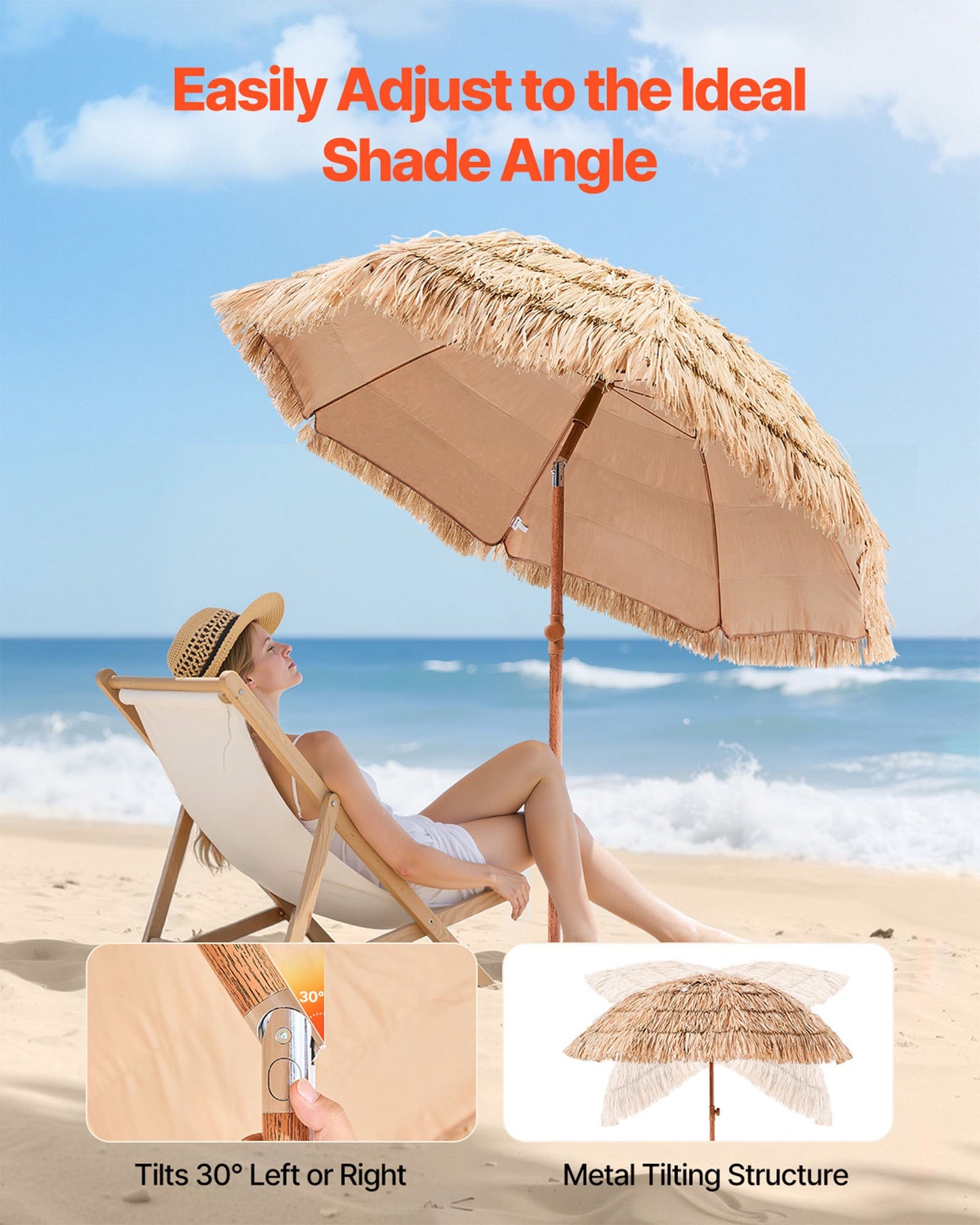 Tiki Umbrella Thatched Patio Umbrella 6.5 Ft Poolside Patio Beach Umbrella