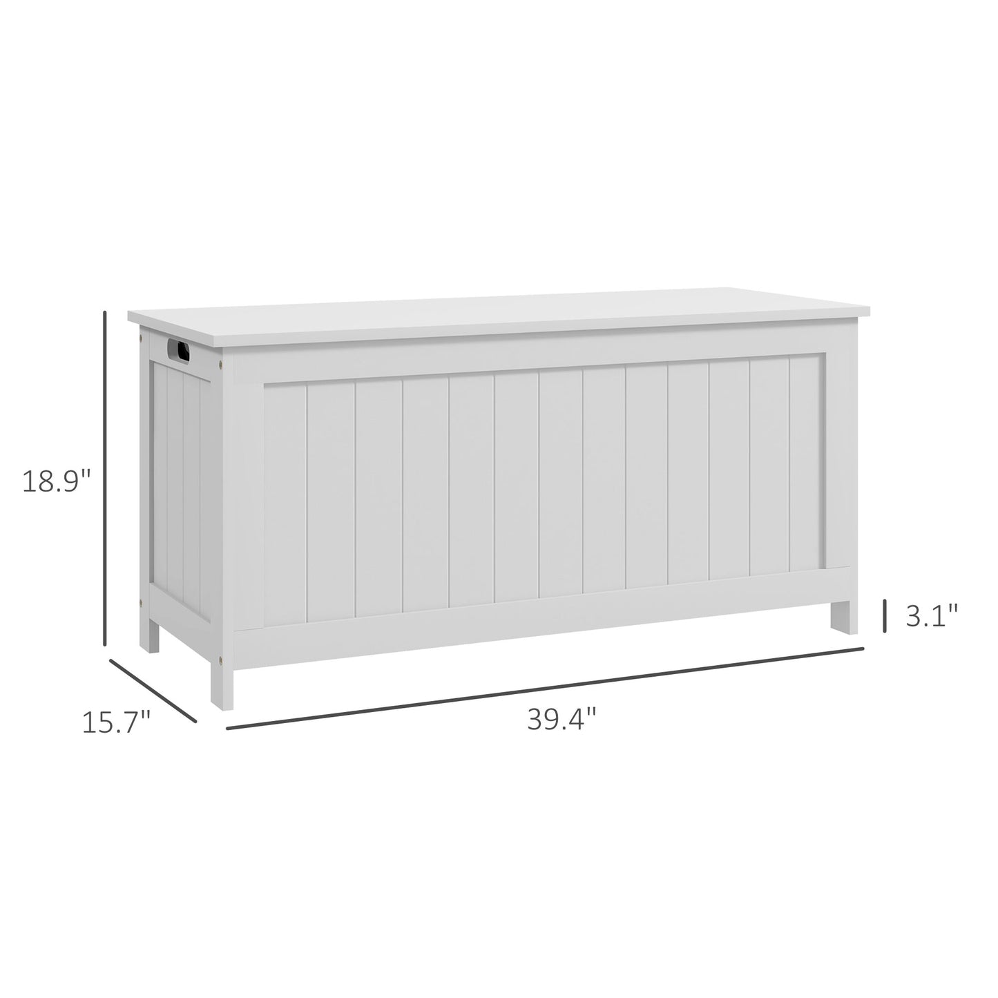 39.4" Storage Trunk w/ 2 Safety Hinges, Wooden Storage Bench w/ Side Handles, Storage Chest for Playroom, White