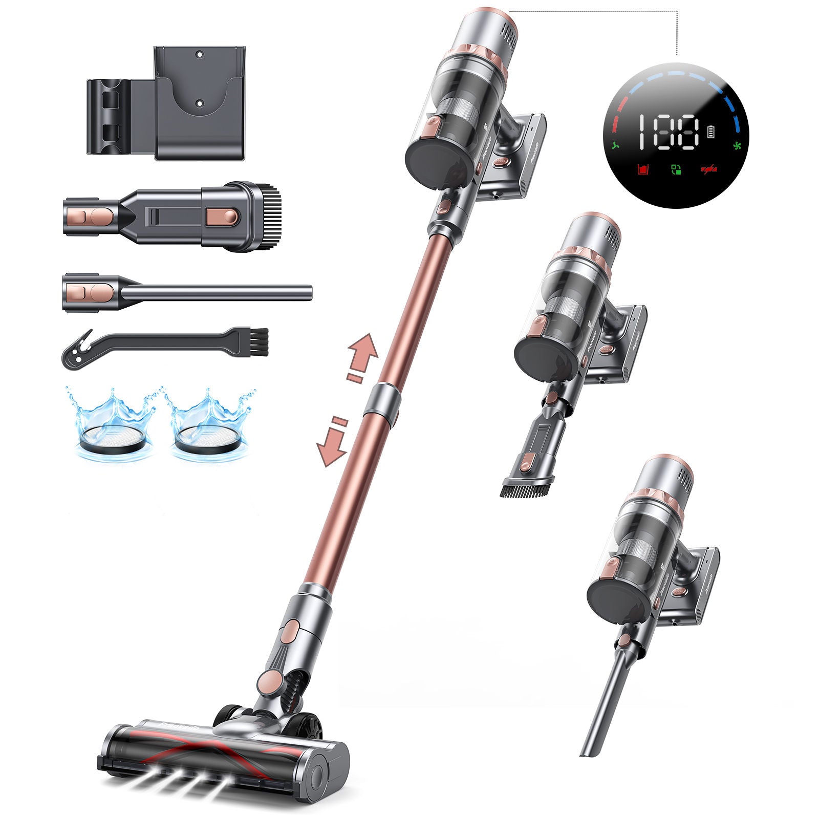 Cordless Vacuum Cleaner, 45000PA/500W Powerful Suction Stick Vacuums with 60min Runtime Lightweight Handheld Vacuums for Pet Hair, Home, Car