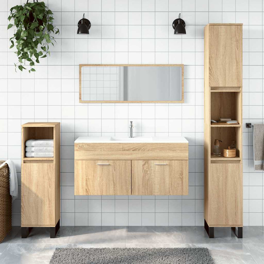 bathroom cabinet with mirror, Sonoma oak wood composite,   bathroom cabinet