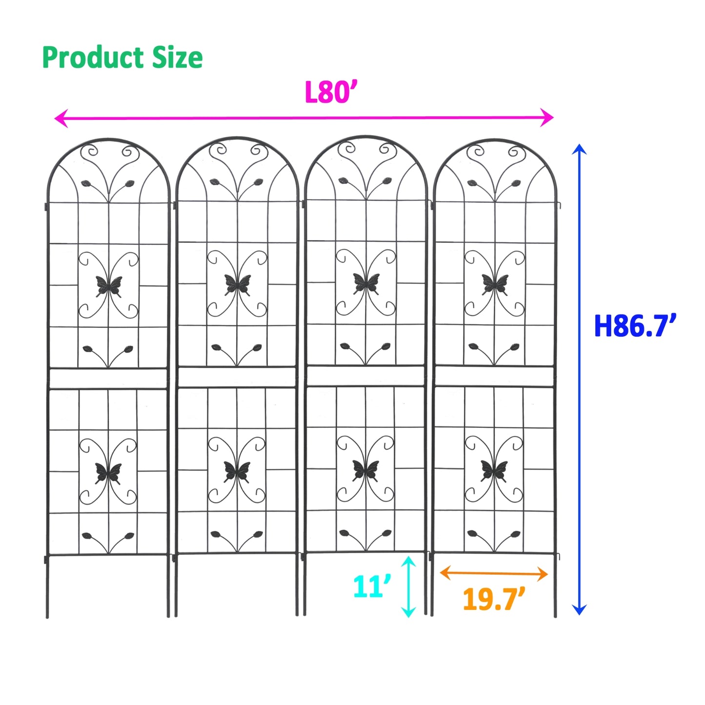 4 Pack Metal Garden Trellis 86.7x19.7Rustproof For Climbing Plants Outdoor