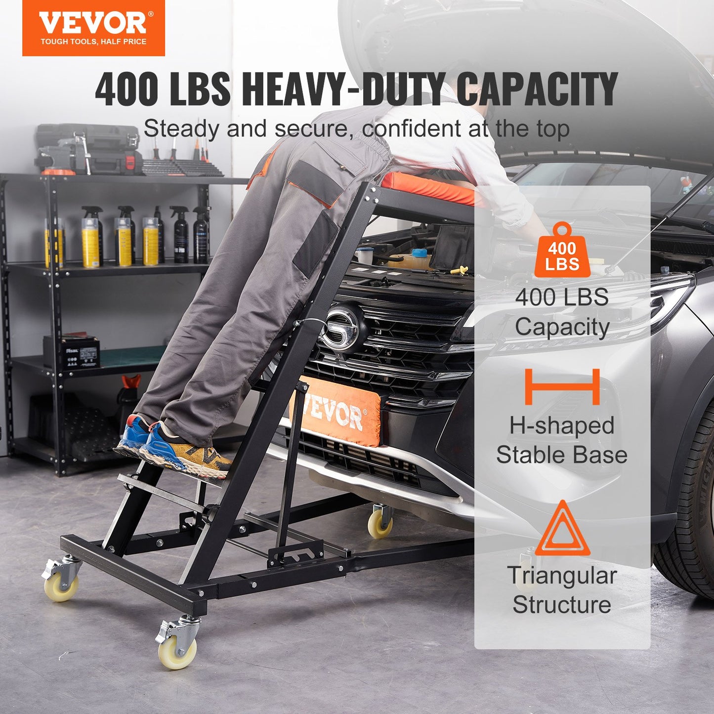 Automotive Top Creeper, Engine Creeper , 400 LBS Capacity High Top Creeper, 4 Swivel Caster Wheels, Padded Deck, Creeper For Home Garage, Workshop Repair Maintenance